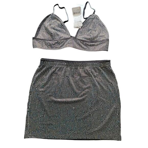NWT Kikiriki 2 piece studded top and skirt set black medium - Picture 1 of 8